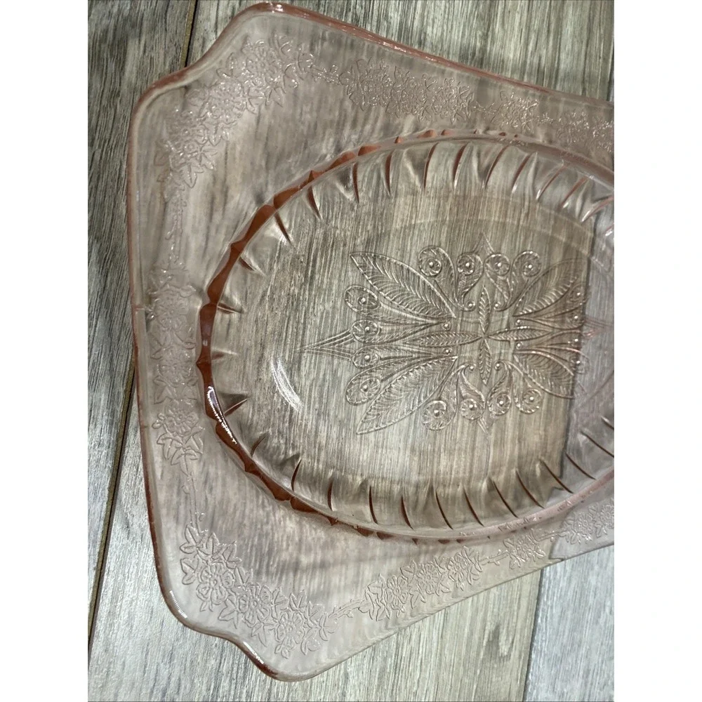Vintage ANCHOR HOCKING PINK DEPRESSION GLASS PRINCESS PLATTER PLATE 12